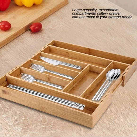 Expandable Bamboo Utensils Office Organizing Tray Drawer - Picture 2 of 6